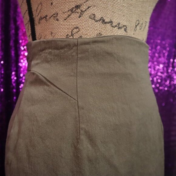 VINTAGE PENCIL SKIRT Sz 2 Khaki Tan Office Wool Light Academia Fitted - Picture 7 of 9